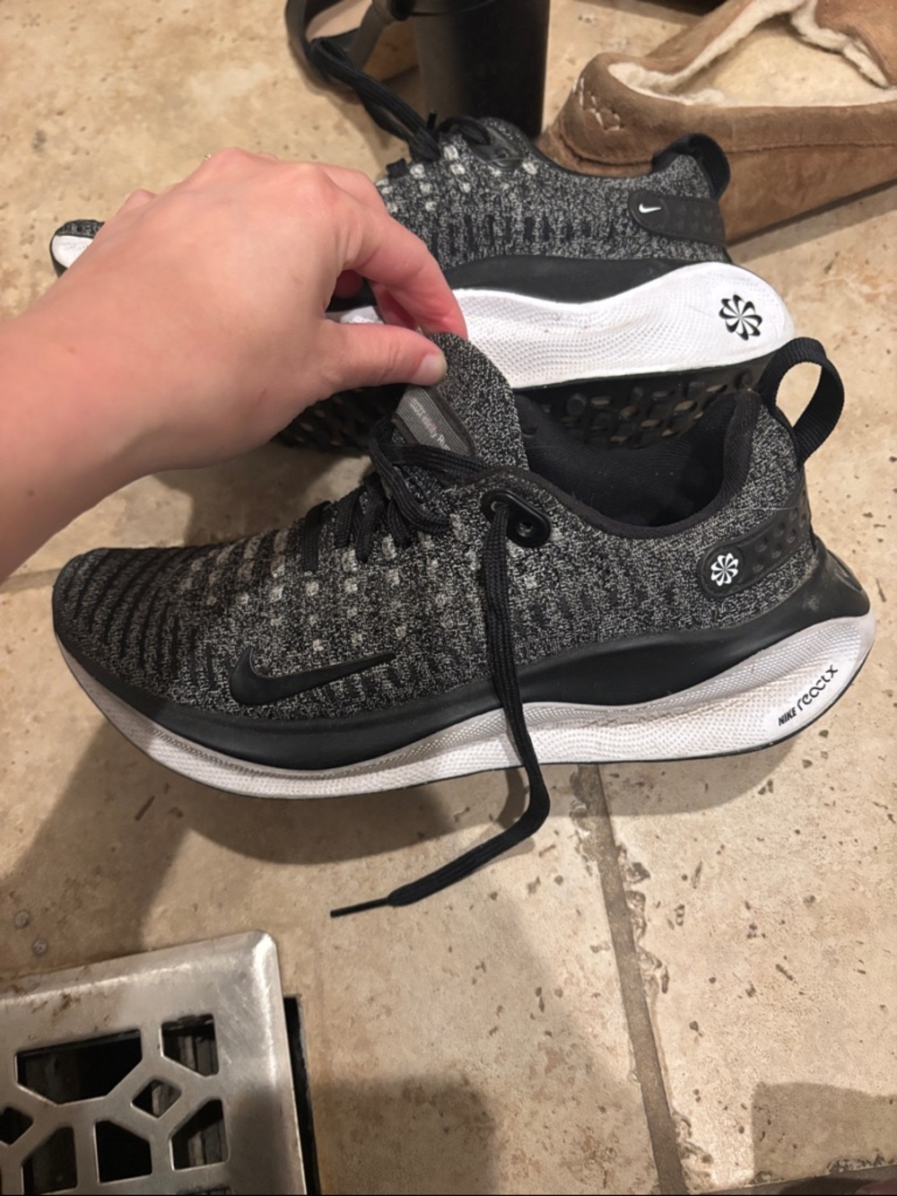 Nike Black & Gray Knit React Running Shoes
